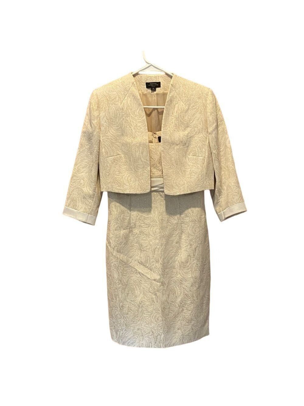 Tahari Arthur S Levine Vintage Jacquard Ivory & Gold Tailored Dress & Jacket Set